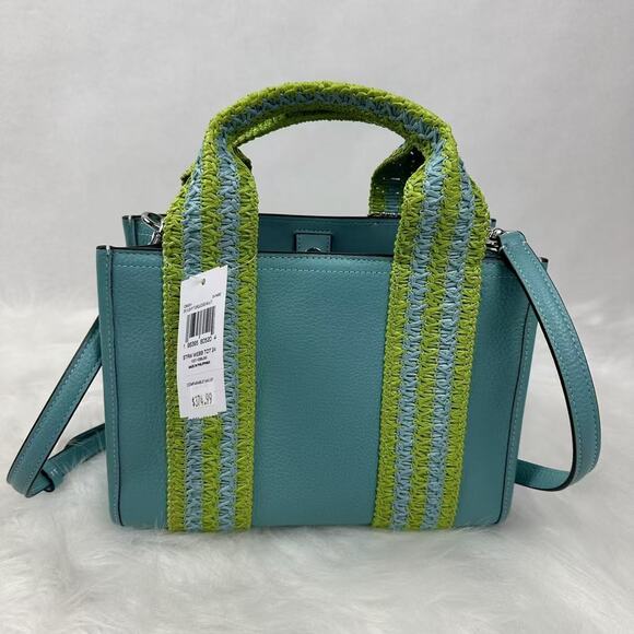 Coach Smith Tote 24 Crossbody In Leather/ Straw Webbing Light Turquoise CBG91 - Picture 6 of 11